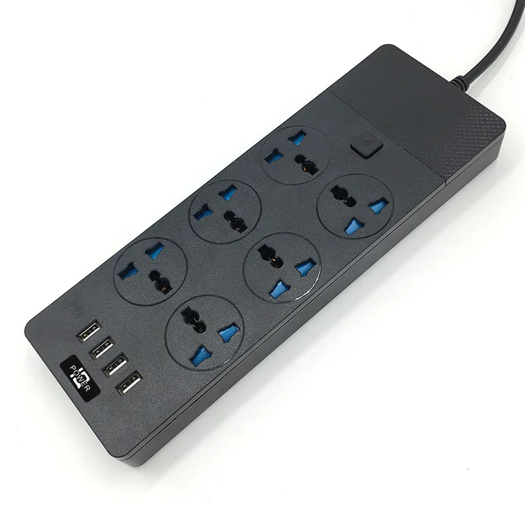 Smart Power Socket Plug UK Power Strip Surge Protector With 6 Outlets And 4usb type-c Black