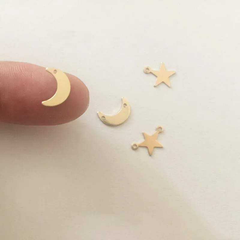 High quality 14k Gold Filled Double Holes Moon Star Pendant Charms for Necklace Making