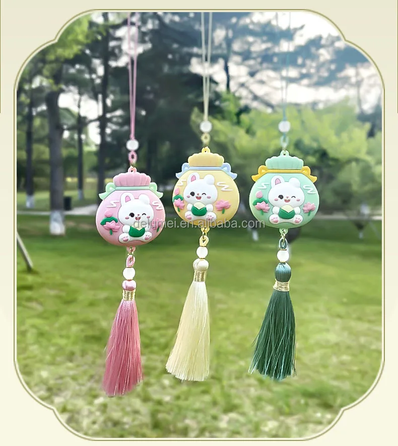 Soft Rubber Creative Keyring lanyard Bags Car Accessories Chinese Dragon Boat Festival PVC 3D Cartoon Lucky Rabbit Keychain