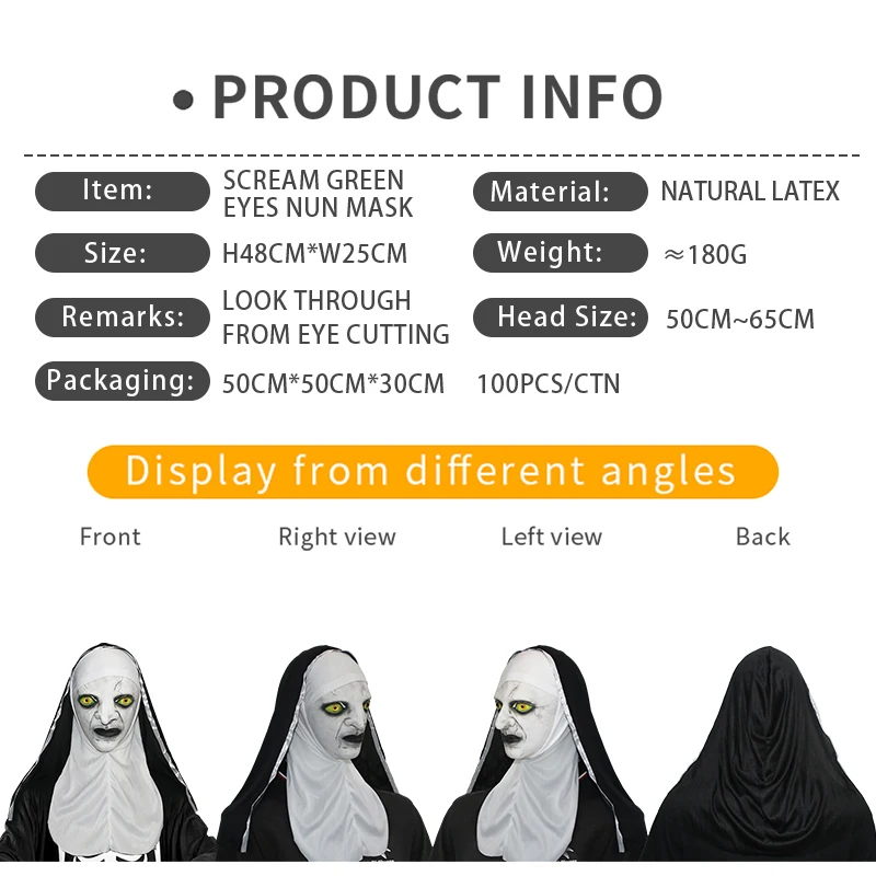 Wholesale Halloween Adult Ghost Face Mask Party Demon Screaming Green Eyes Nun Mask Fancy Dress Costume