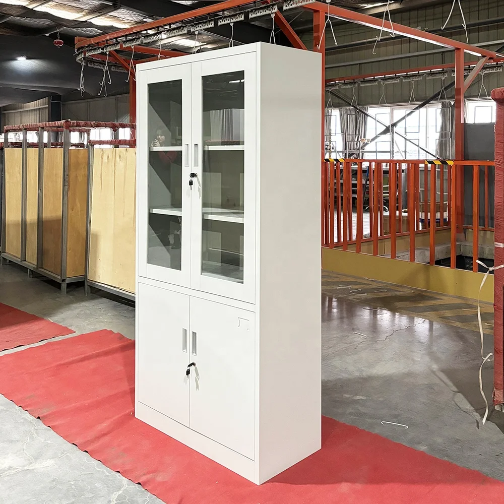 2 glass door metal storage cabinet with 2 shelves office cabinet steel file cupboard