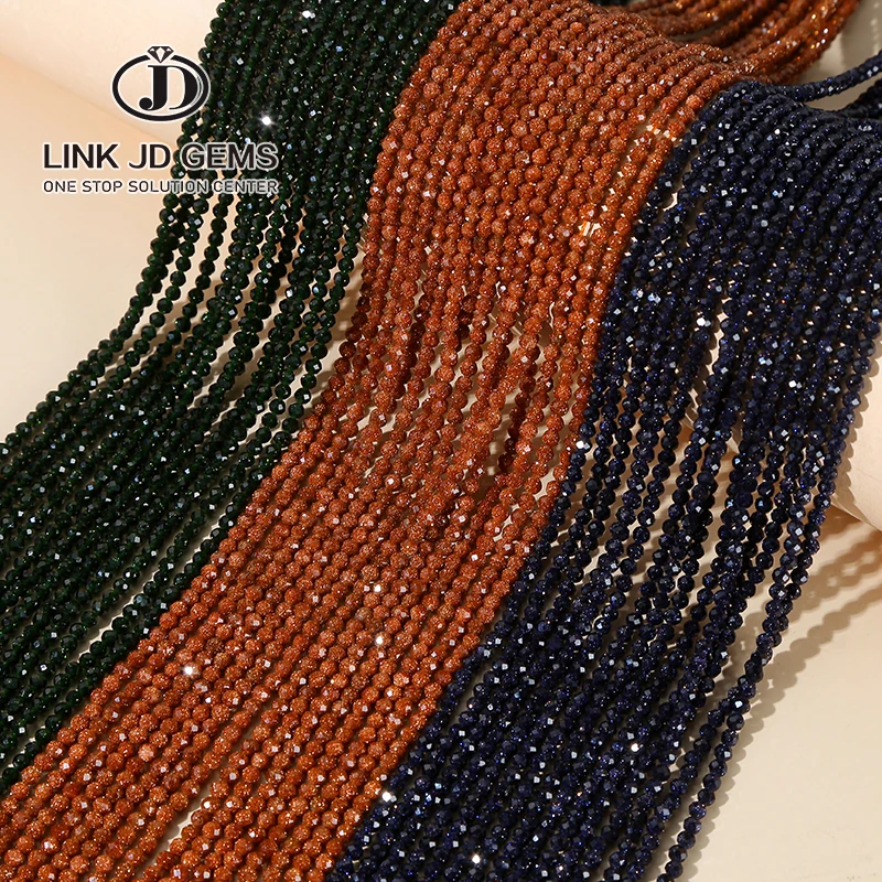JD Wholesale 3mm Tiny Shiny Mineral Loose Beads Synthetic Faceted Gold Blue Green Sandstone Beads for Jewelry Making