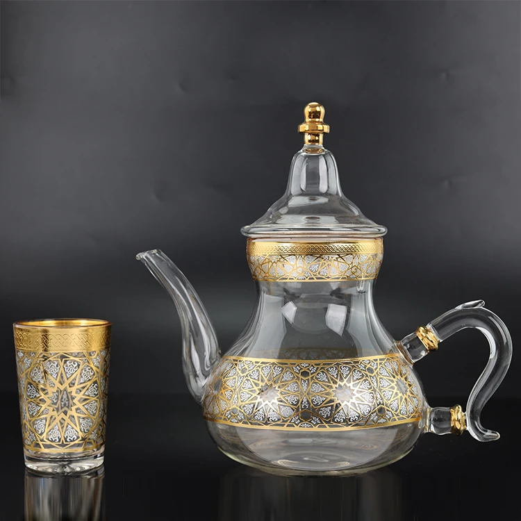 Wholesale glassware Glass Water Set Food Grade nordic drinkware Pitcher Set With Lid tea pot and teacup