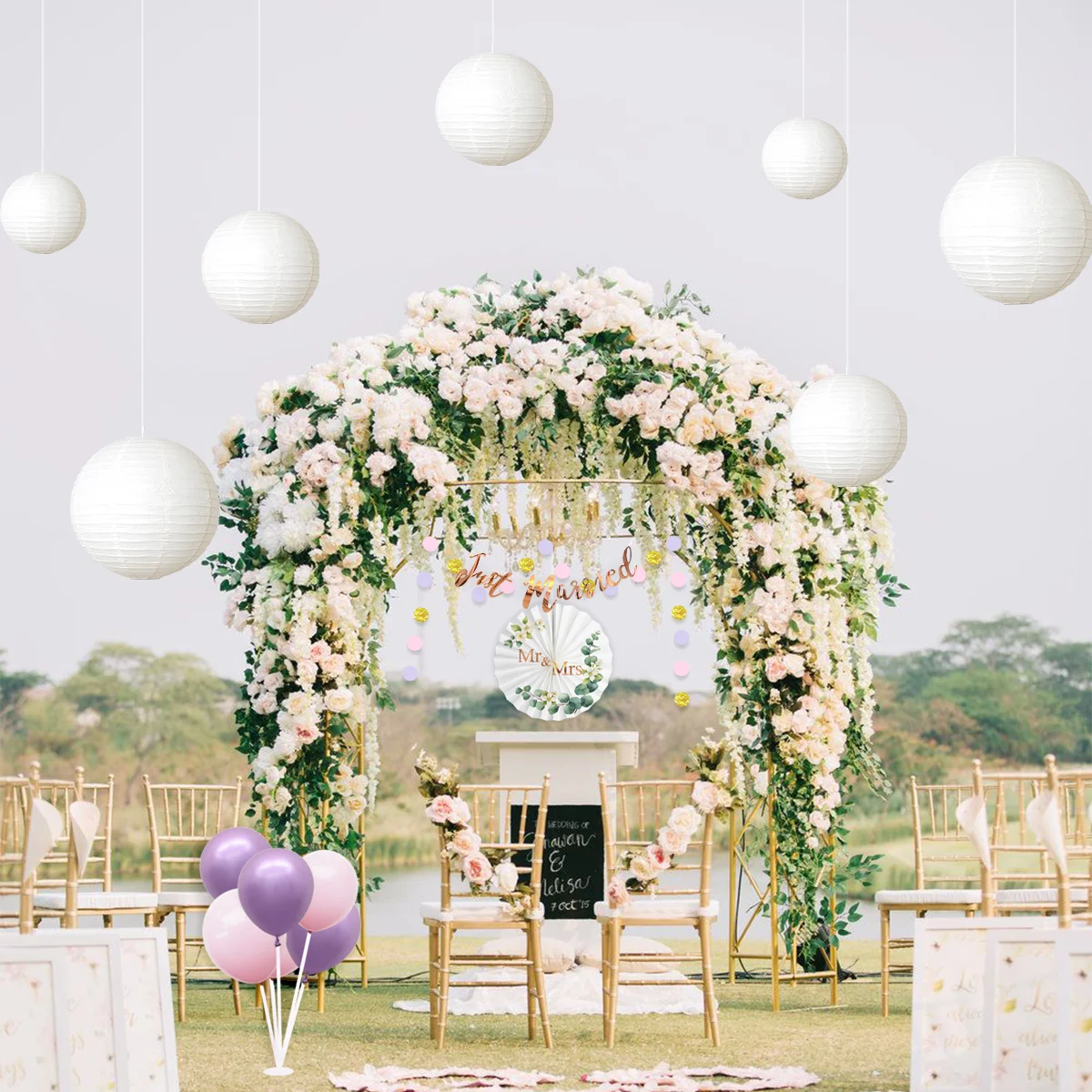 Nicro Wedding Theme Party Decoration Just Married Banner Latex Balloon Paper Fan Wooden Photo Clip String Wedding Party Supplies