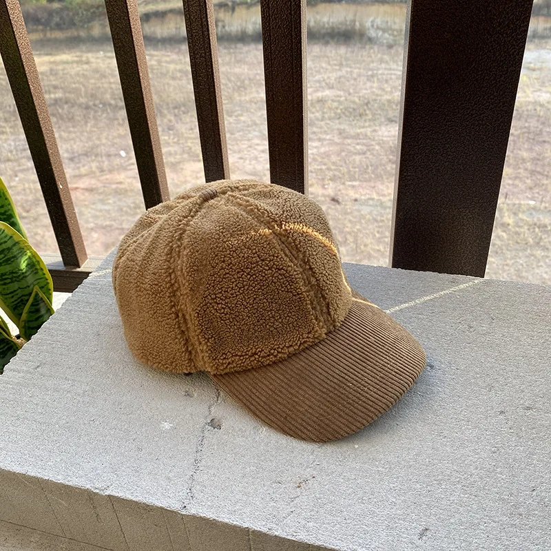 Wholesale Solid Color Blank Adjustable Winter Warm Lamb Wool Cute Baseball Plush Hat Cap Sport Caps