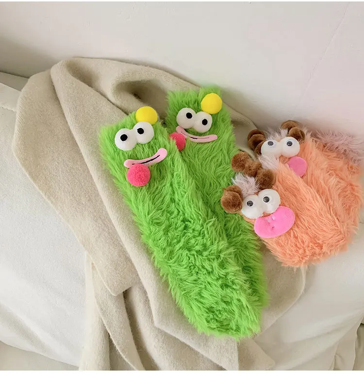 Coral velvet socks autumn and winter new cashmere thick warm socks cute funny plush ugly cute floor socks