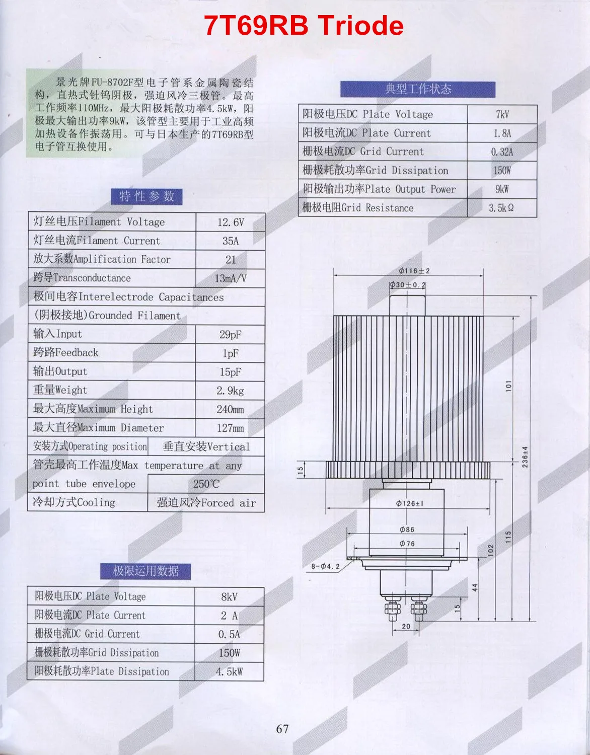 Electron Tube 7T69RB for Industrial Oscillator