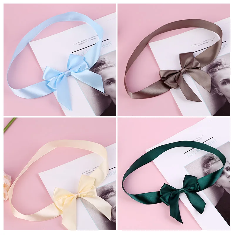 Gift Wrapping Pre Tied Wholesale Decorative Satin Tie Packing Custom Print Ribbon Bows With Elastic Loop