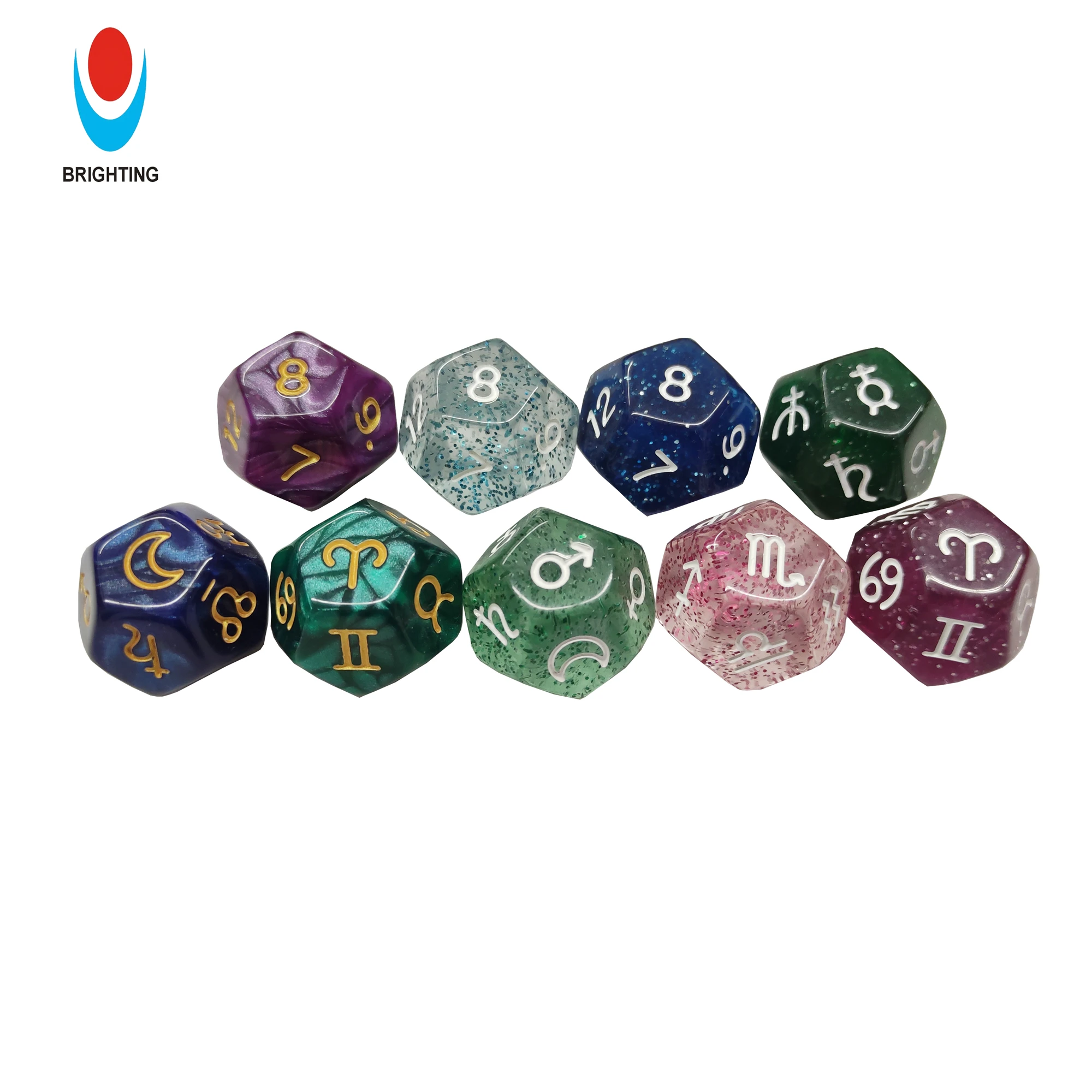 3pcs D12 Marble Pearl Glitter Constellation Numbers Dice Zodiac Sign Toy Family Lucky Divination Funny Adult Game Astrology Dice
