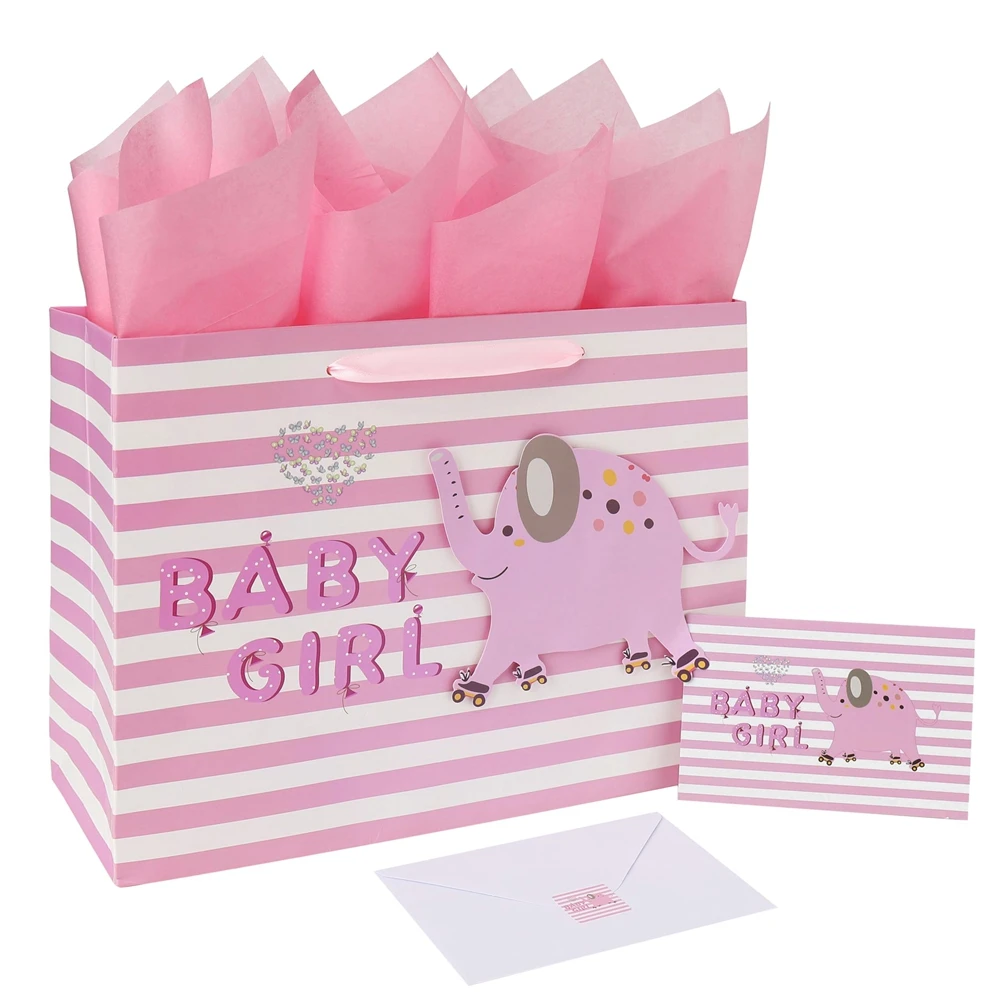 Promotional Baby Gift Carrier Shopping Girl Boy Pink Blue Green Paper Bags With Your Own Logo