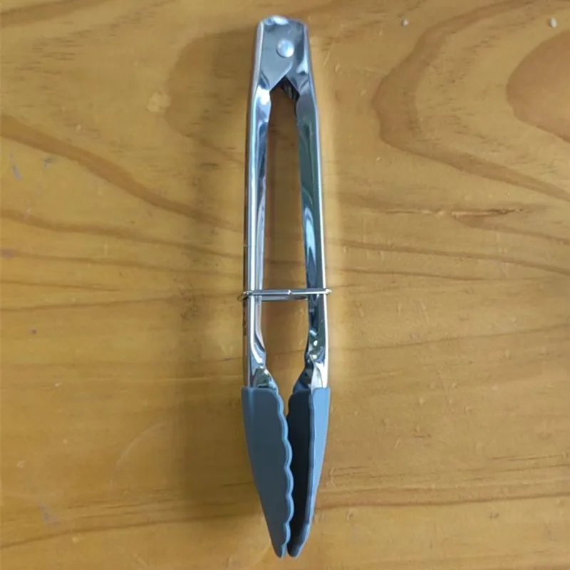 Food Grade Silicone Tongs with Stainless Steel Handle for Serving Salad Bread BBQ Essential Kitchen Tools for Home Use