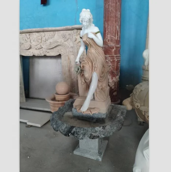 Garden Decoration White And Red Marble Garden Water Famale Lady Statue Fountain In Stock