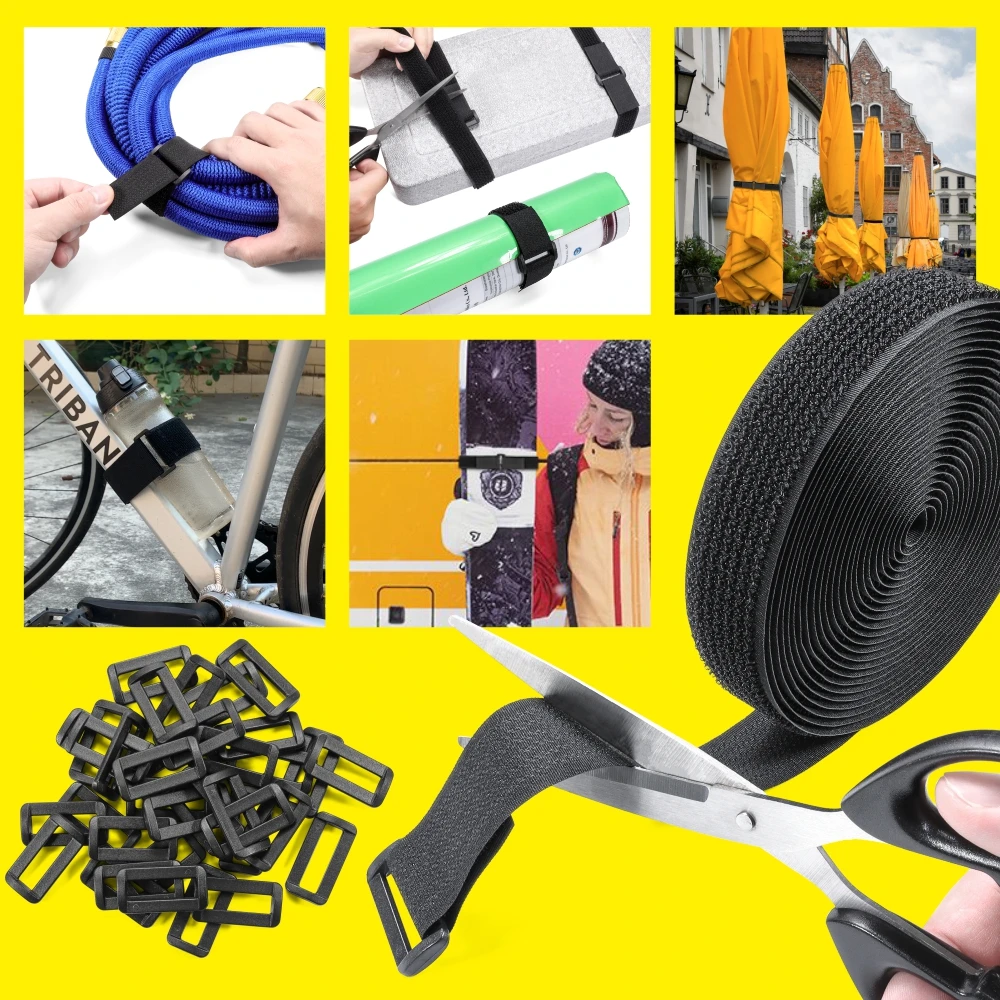 Multi-function 2 In 1 Hook And Loop Tape Fastening Strap with Plastic Buckle Self-locking Hook Loop Tape