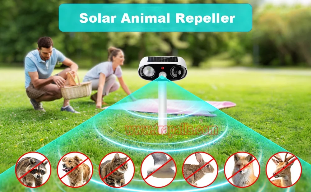Outdoor Garden LED PIR Solar Bird Repellent Expel Rodent Ultrasonic Animal Repeller