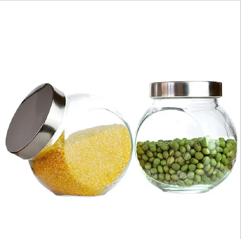Kitchen Flat Drum Shape Candy Jar Spice Jar Seasoning Food Storage Glass Bottle Glass Jars With Lid