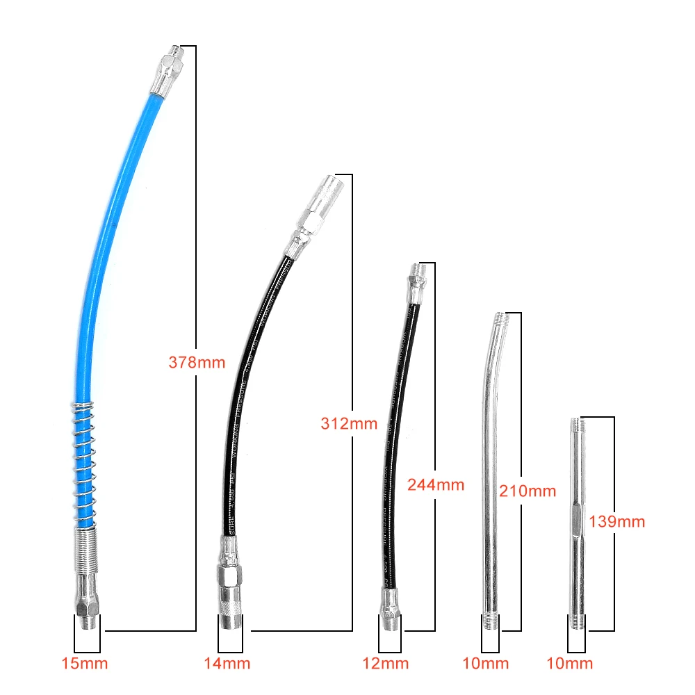 Grease Gun Nipple Pipe Coupler Lubrication Tool High Pressure Rubber Oil Grease Gun Flexible Hose with Connector