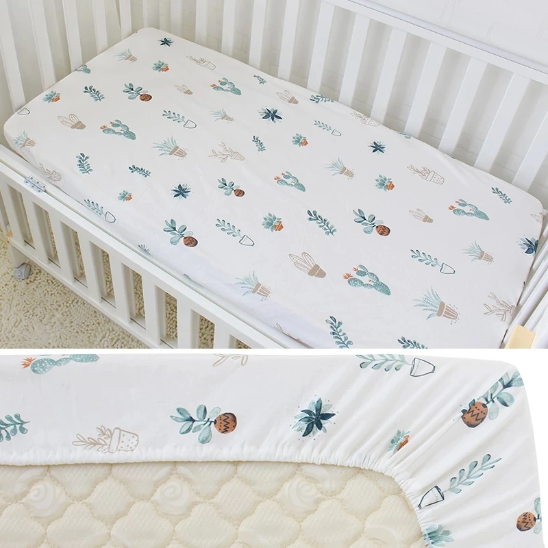 Custom Print Bamboo Cotton Baby Crib Sheets Fitted Cover Baby Bed Sheets OEM Super Soft Baby Crib Sheets