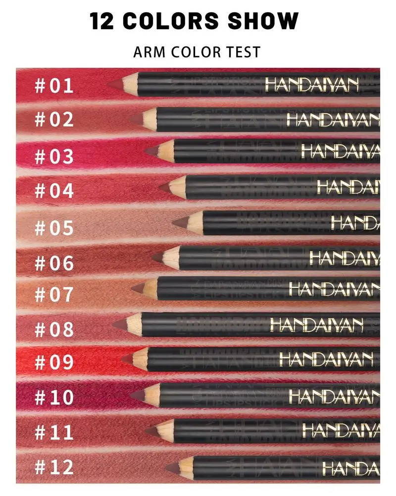 12 pcs/lot long-lasting waterproof 12 colors saturated matte lip liner lipstick pencil