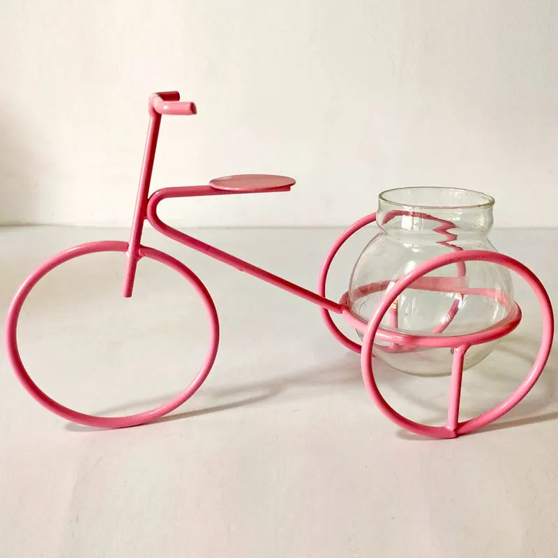 Retro iron three-wheeled bicycle model can be planted hydroponic green plants with glass containers