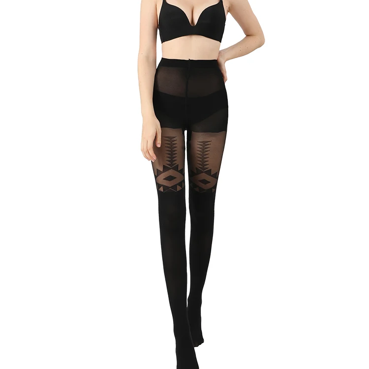 
Custom Control Top Sheer black Patterned pantyhose sexy women nylon jacquard tights pantyhose 