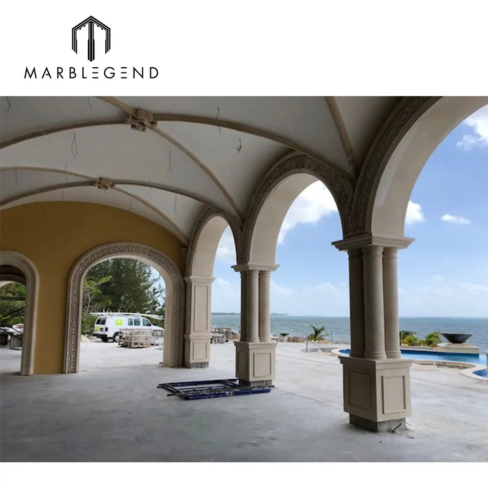 PFM Project Outdoor Building Material Decorative beige stone four-shaft Column Roman Pillar