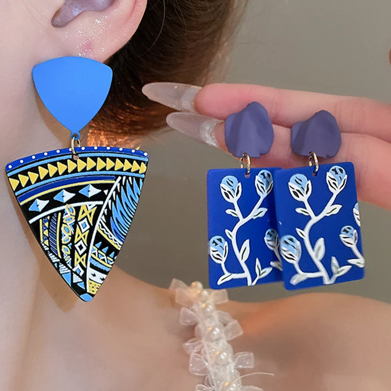 European and American painted flower earrings design creativity earrings retro ethnic style earrings