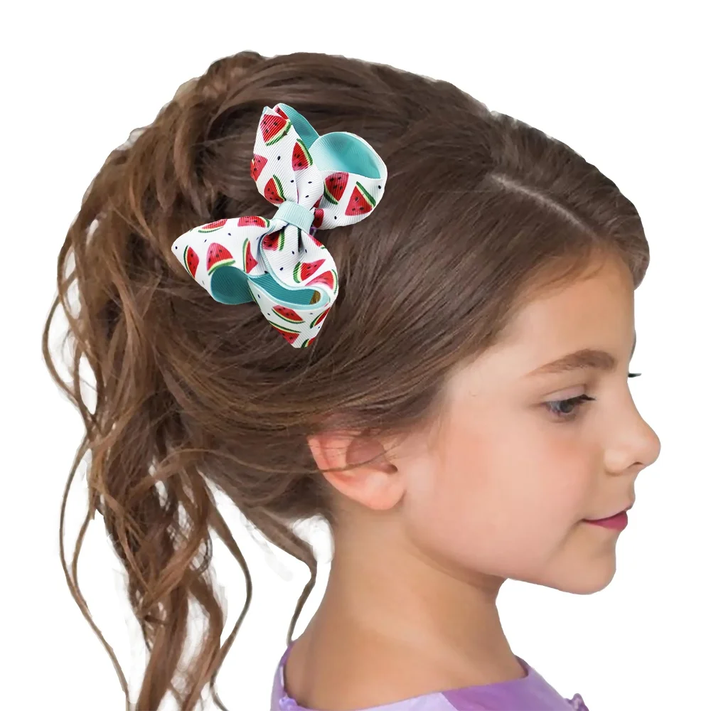 Новинка, летняя бутиковая лента для волос с принтом арбуза и фруктов, милые заколки для волос для девочек, милый бант для волос для детей, детей и подростков