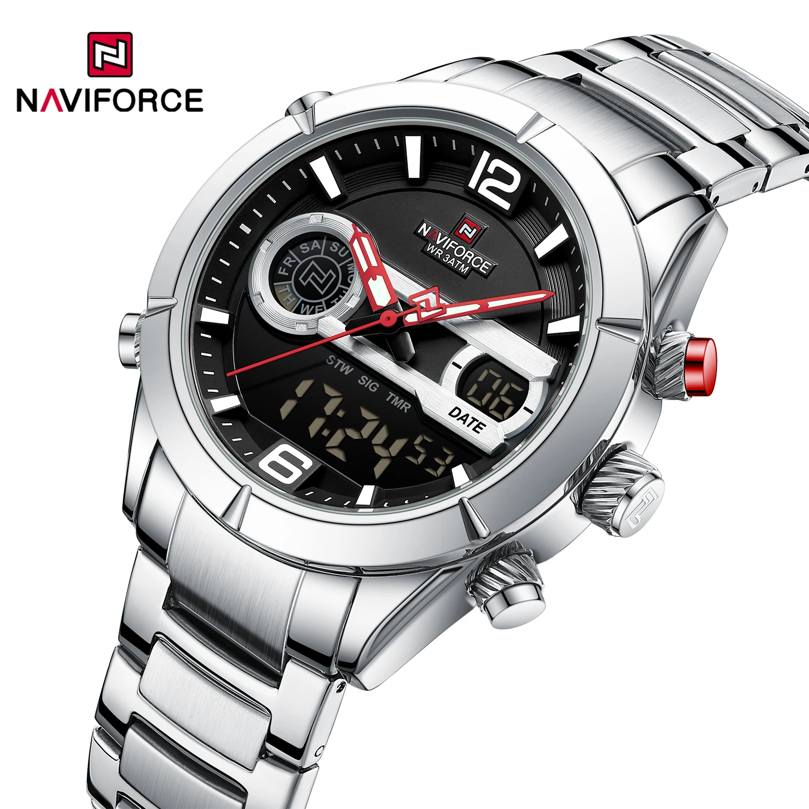 NAVIFORCE Digital Men Military Watches Luxury Sports Wrist Watch For Men Quartz Steel Waterproof Dual Display Military Relogio