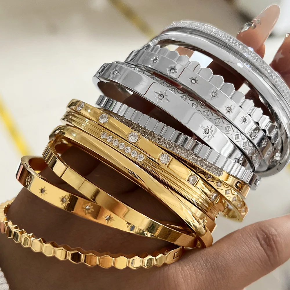 Retro India Stacked Style Bangles S.Steel 18k Plating Galaxy Starburst Simulated Diamond Setting Bangles For Fashion Women