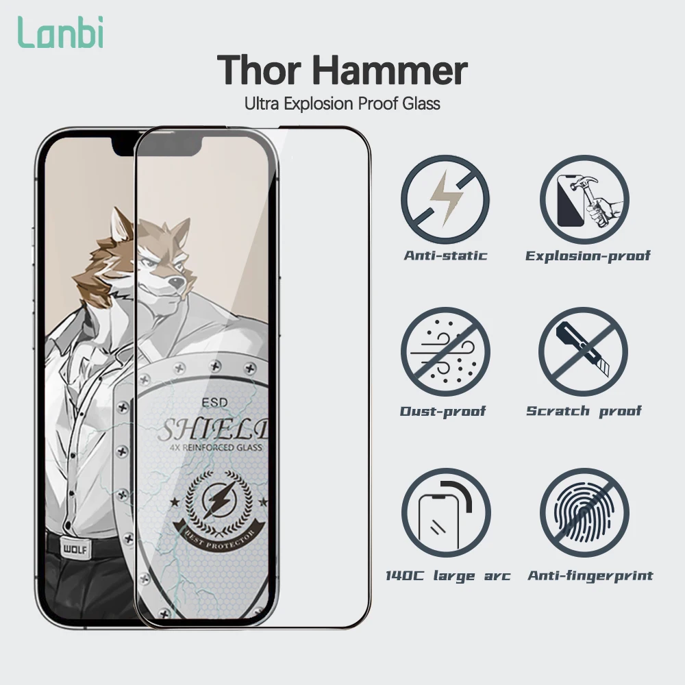 Wolf King For iPhone 14 12 13 Pro Max Phone Screen Glass Dust-proof Tempered Protective Glass Screen Protector