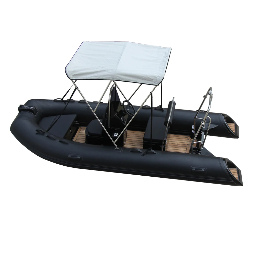 Zhenbo 390 black PVC or hypalon Inflatable Rib 390 Boat with Outboard Motor bimini top trailer