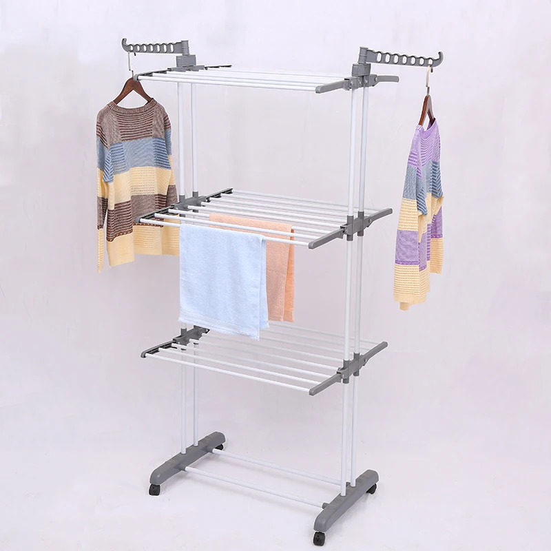3 Tier Clothes Drying Rack Folding Laundry Dryer Rack Compact Storage Steel With Casters Indoor Outdoor