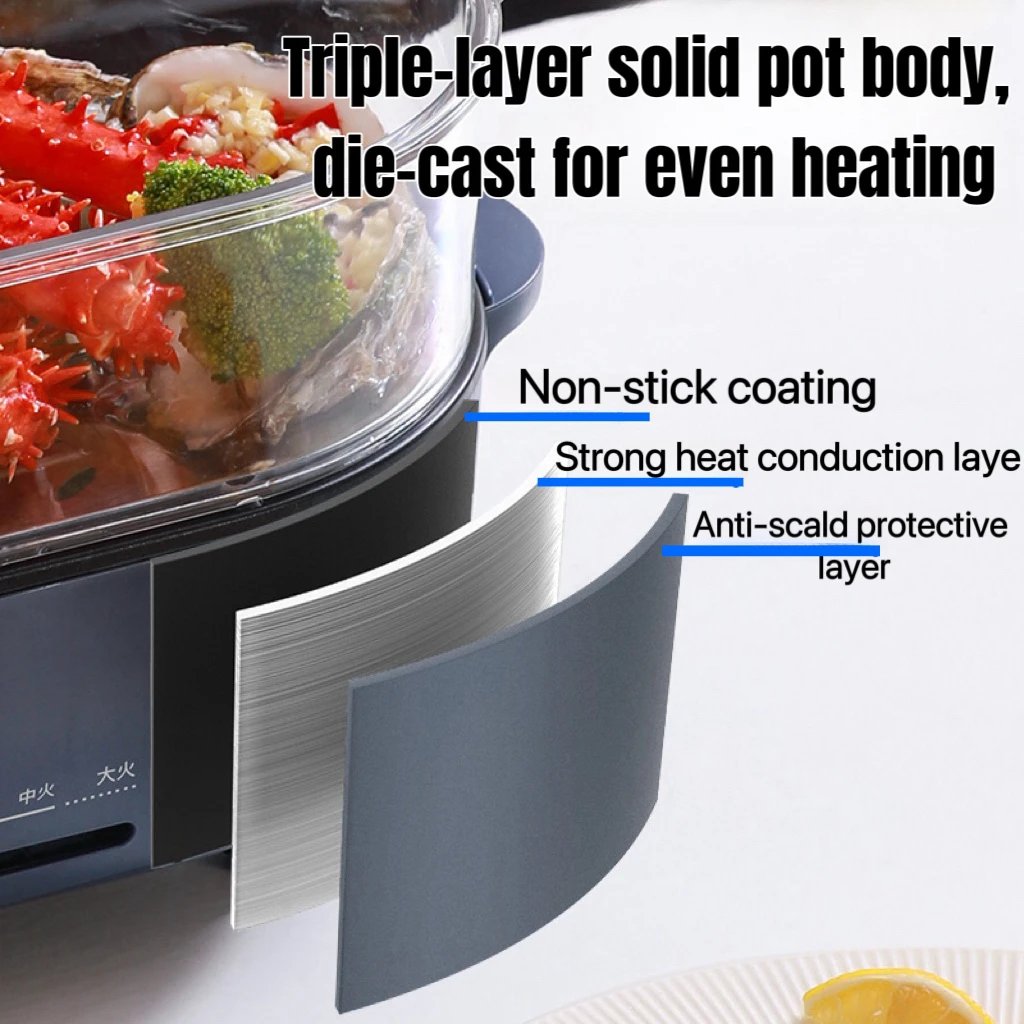 Hot Sell Electric Cooking Cooker Hot Pot Cooker Electric Multi-Function 3l Large Hotpot Cooker With Food Steamer