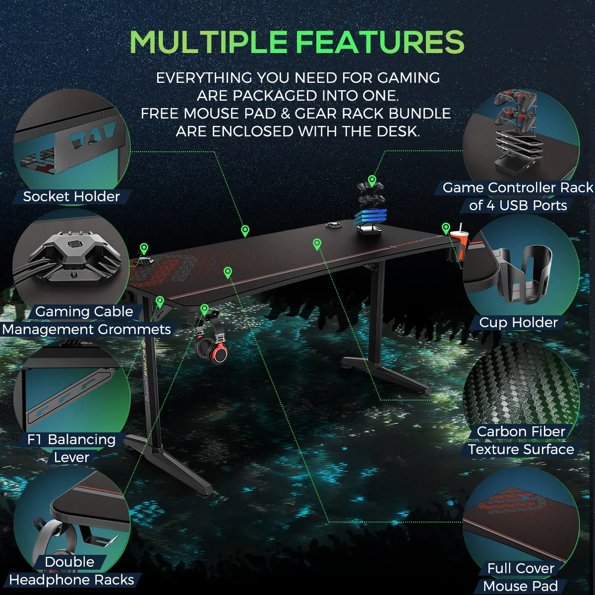 Large Desktop Black Office Furniture I-shaped Computer Modern Gaming Racing Table Game Desk