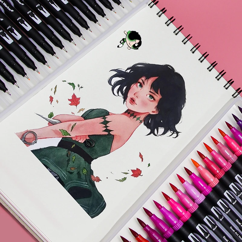 Watercolor Pen Brush Markers Dual Tip Fineliner Drawing for Coloring Art Markers 12 24 36 48 60 72 100 120 Colors Pens
