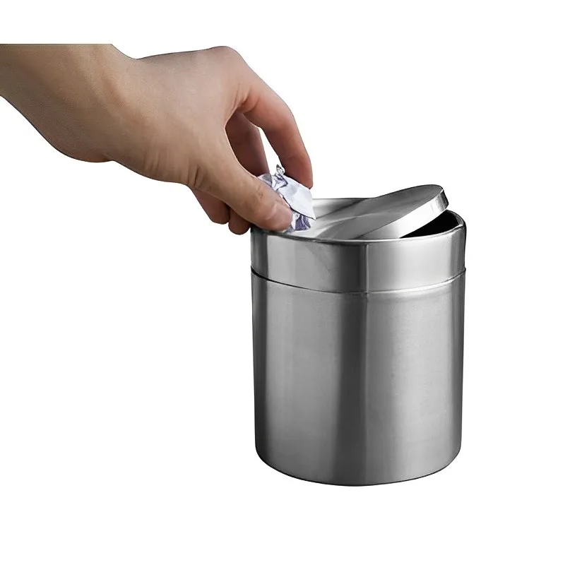 Mini Countertop Rose Gold Stainless Steel Swing Lid Table Desk Trash Bin Car Mini Trash Can Mini