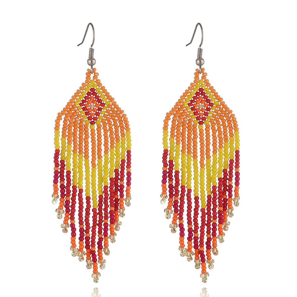 Beaded Bohemian Manufacturer Colorful Seed Beads Handmade Boho Statement Tassel Earrings For Women