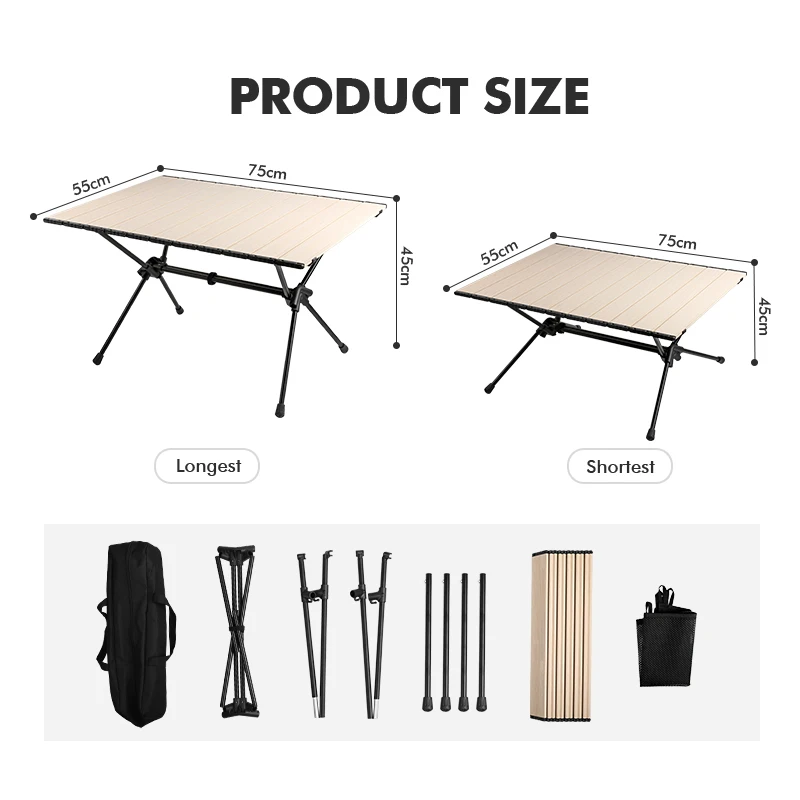 KingGear Outdoor Picnic Adjustable Portable Aluminium Table Folding Camping Egg Roll Table