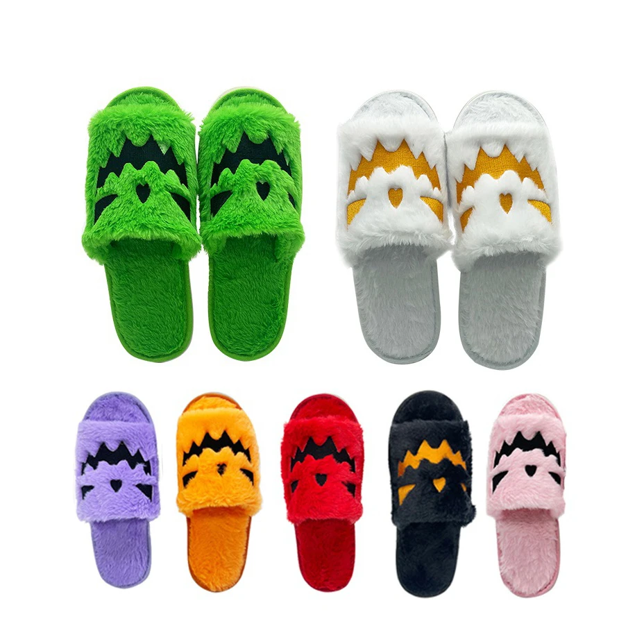 2024 Indoor funny winter slippers pumpkin plush slippers women men unisex fashion hot selling colorful slippers