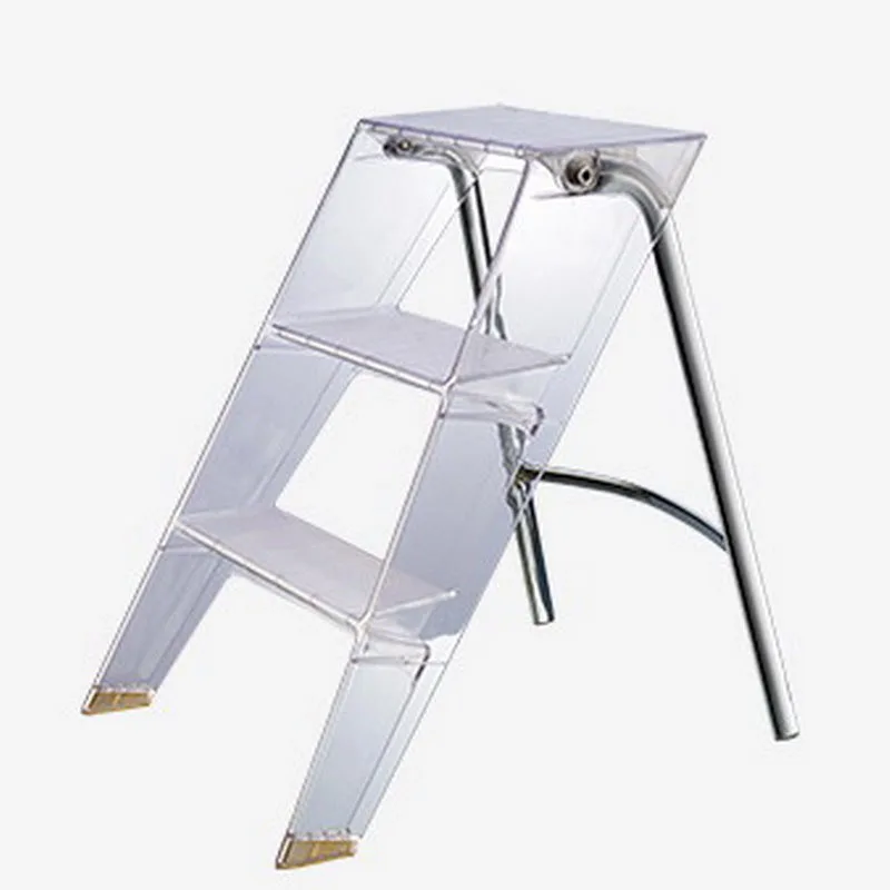 Home Foldable Ladder Chair Durable Plastic Pc Transparent Non-slip Home Ladder Shelf Stool