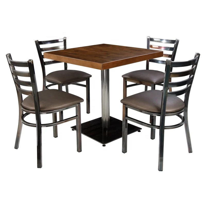 Commercial Restaurant Furniture Dining Table Set For 4 Restaurant Cafe Sets Modern Fast Food Metal Seating Wood Tables