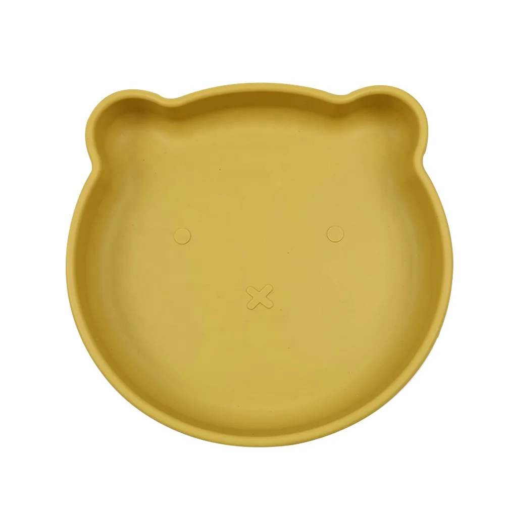 New Silicone Dinner Suction Baby Bowl Bear Food Plate Feeding Set Dishwasher Safe Self Feeding Divided Plate For Weaning Baby