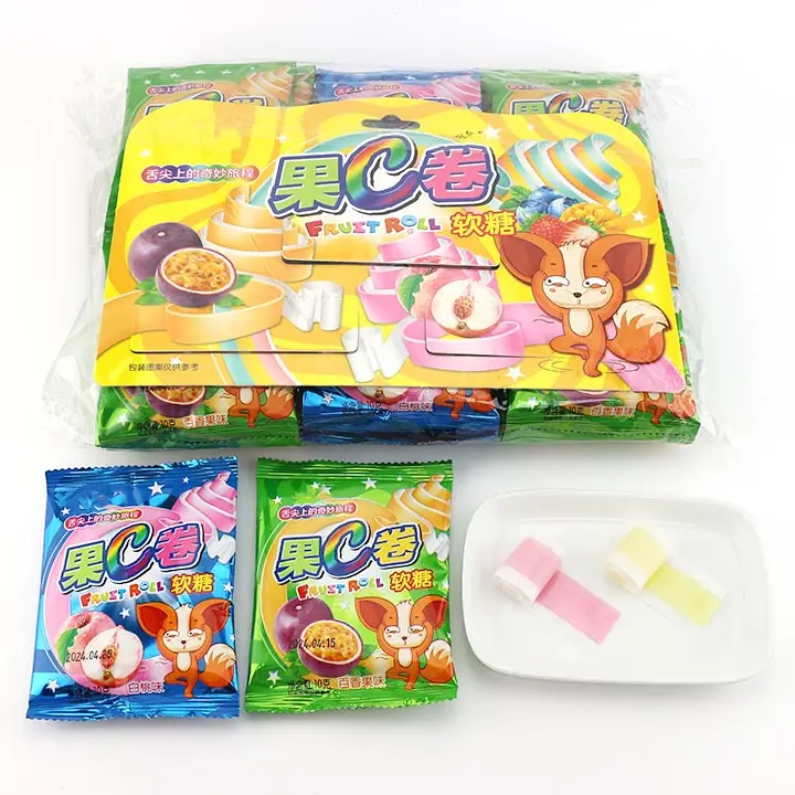 Halal Fruit flavors soft jelly chewy pectin roll up candy