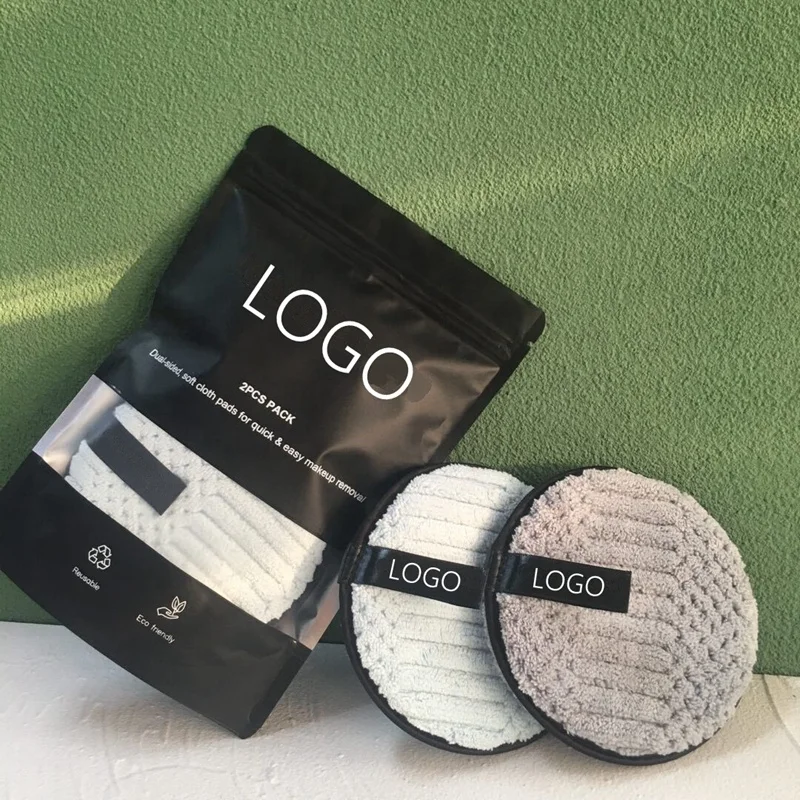 Custom Logo 2/4PCS PACK Eco Friendly Washable Microfiber Pads Reusable Facial Cleaning Makeup Remover Pads