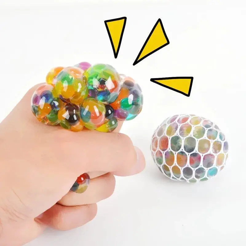 5cm Anti-stress Colorful Sequins TPR Squeeze Grape Squishy Water Beads Mesh Balls Stress Relief Toys for Kids Children Adults