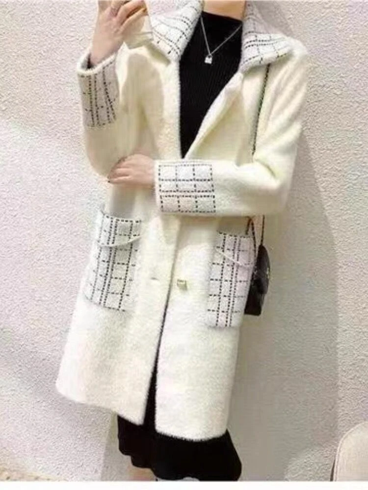 High quality mink fleece mid-length button-up jacket for women Korean version of fashion plus size overcoat loose jacket