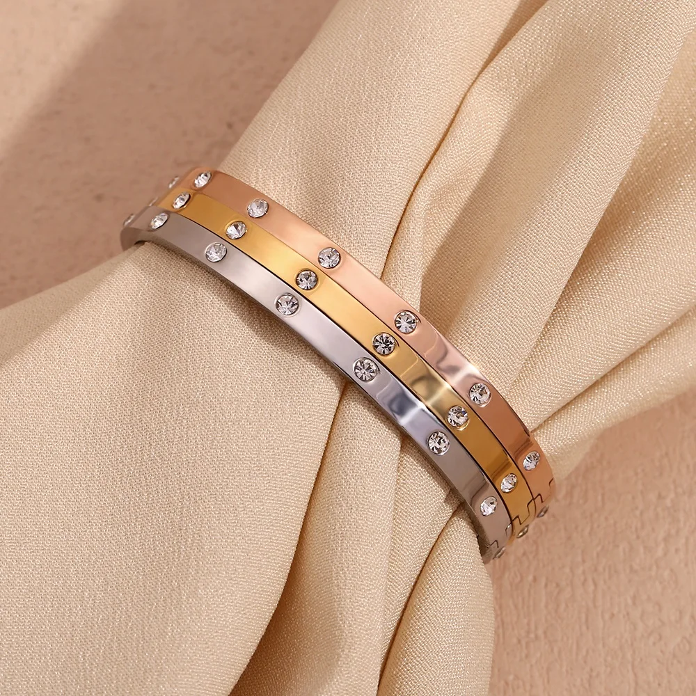 Trend 2024 Zircon Jewelry PVD Gold Plated Jewelry Stainless Steel Bangles Gift For Women