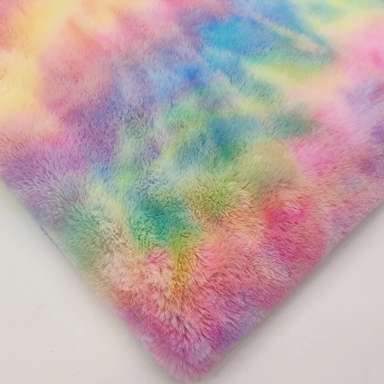 Goods in stock lovable rabbit wool soft polyester tie dye velvet fabric for toy
