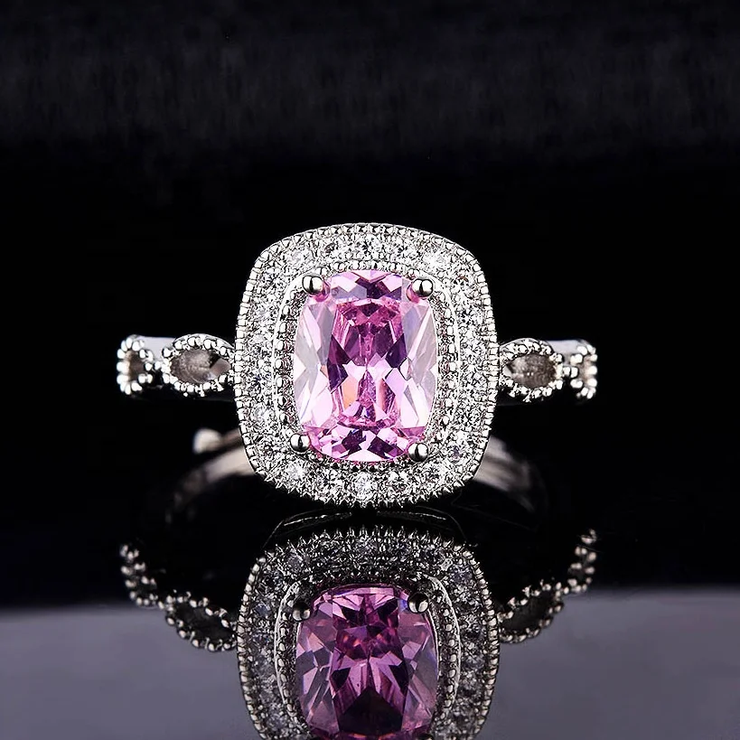 Luxury  Pink Topaz White Crystal Adjustable Ring for Women Fashion Jewelry Christmas Gift