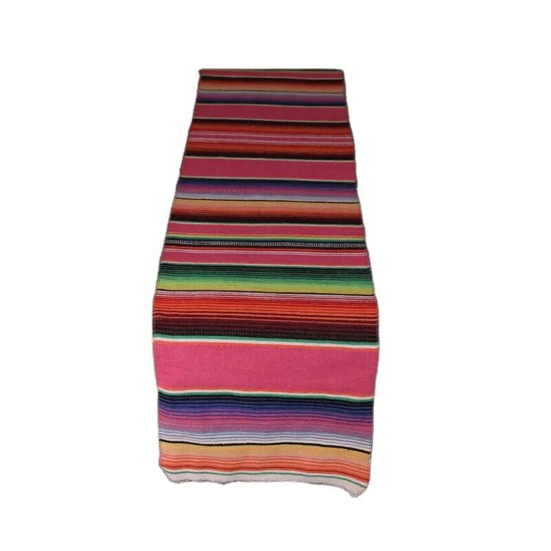 Мексиканский Serape 14x84 дюйма, мексиканские украшения для свадебной вечеринки, уличные пикники, обеденный стол с бахромой, хлопковая скатерть